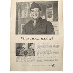 Vintage 1953 Bell Telephone Welcome Home Sergeant Ad Advertisement USMC